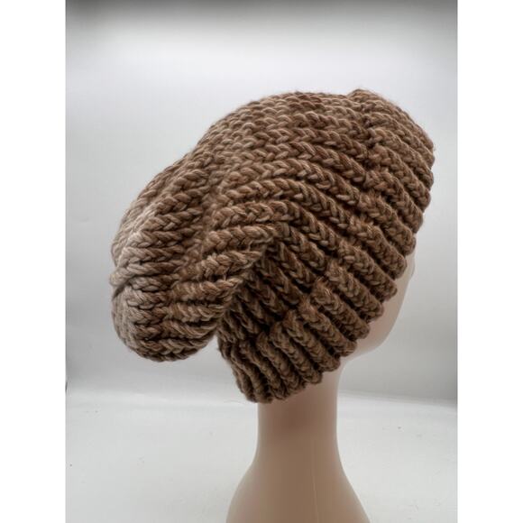 Knit Woven Chunky Brown Beighe Beanie Knit Hat Boho Outdoors Unisex X-Small - Picture 2 of 8